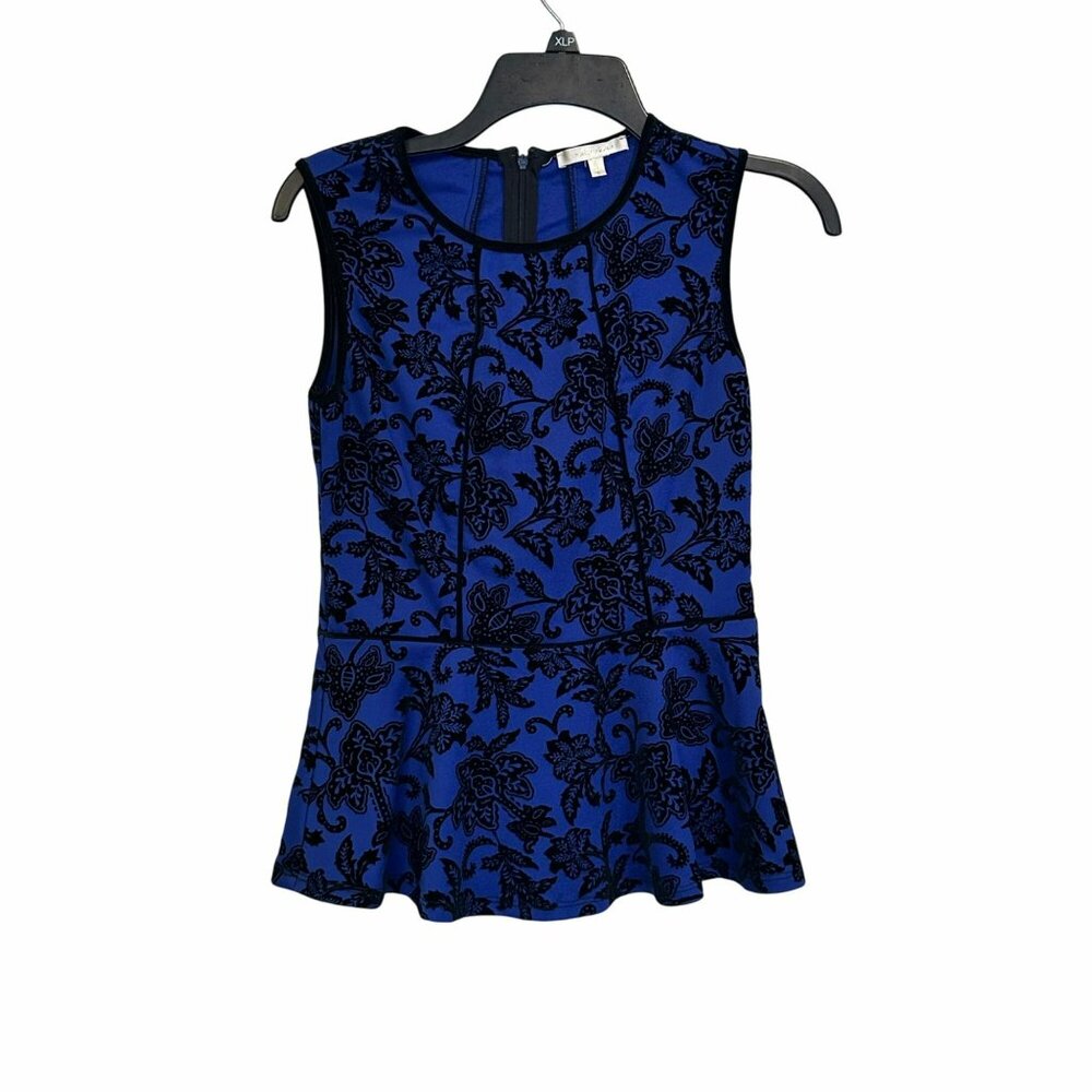 ✨Under Skies Size S Women's Elegant Blue & Black Floral Sleeveless Peplum Top✨